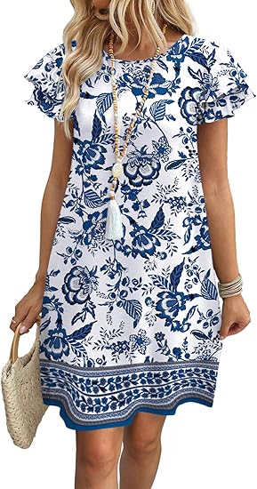 Women's Casual Short Sleeve Midi Dress | Loose Fit Crew Neck Summer Dress | Soft Breathable Everyday Fashion Dress